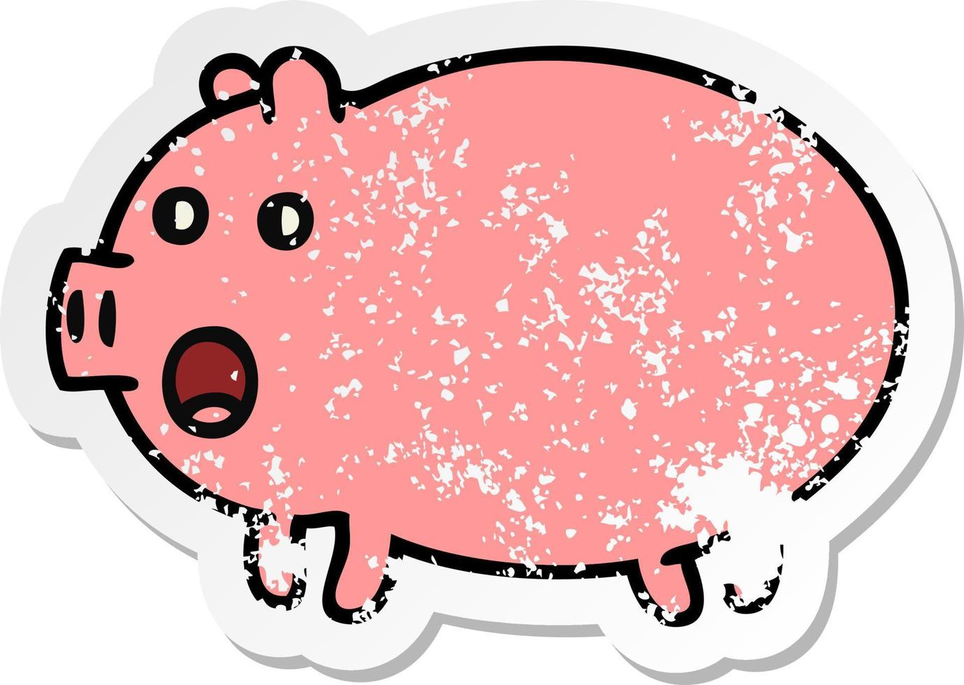autocollant en détresse d'un cochon de dessin animé mignon vecteur