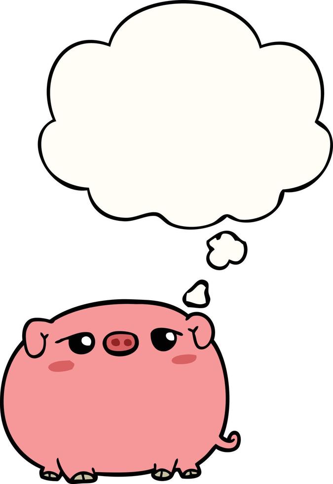 cochon de dessin animé mignon et bulle de pensée vecteur