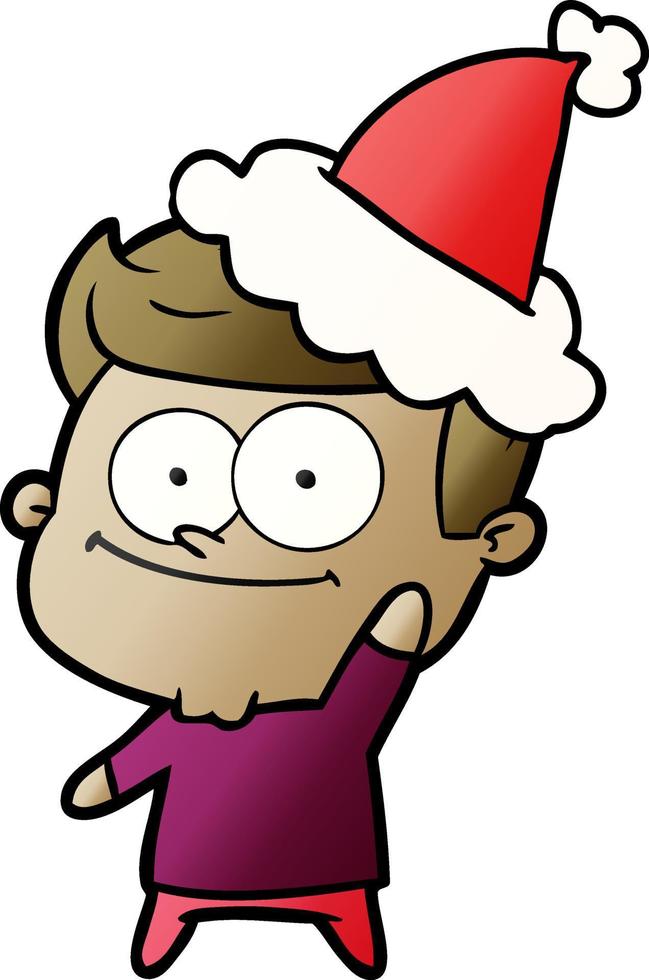 dessin animé dégradé d'un homme heureux portant un bonnet de noel vecteur