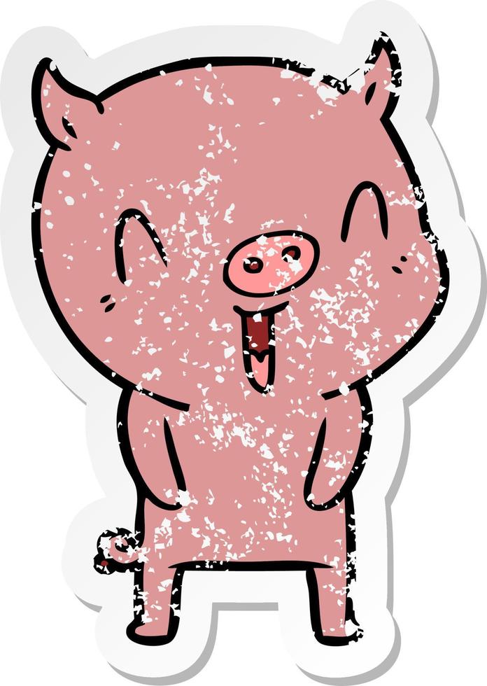 autocollant en détresse d'un cochon de dessin animé heureux vecteur