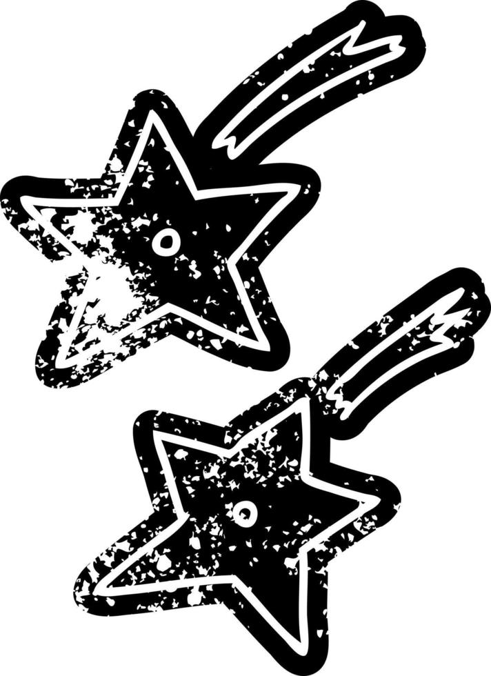 icône grunge dessin de ninja jetant des étoiles vecteur