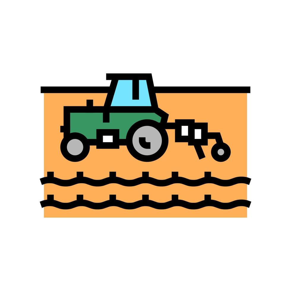 tracteur travaillant sur l'illustration vectorielle de l'icône de couleur de champ vecteur