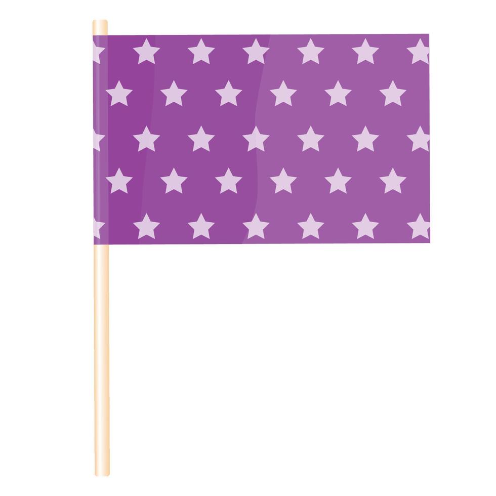 drapeau violet avec des étoiles sur un mât en bois. vecteur