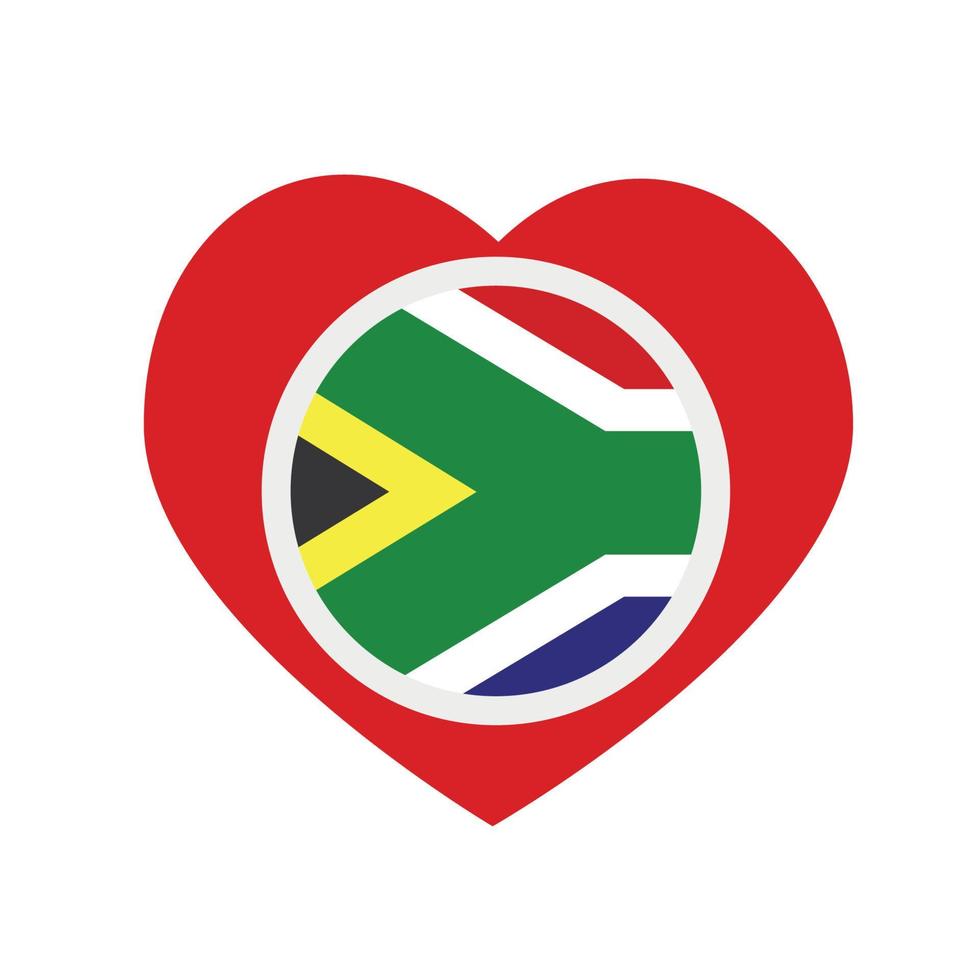 icône vectorielle, coeur rouge avec le drapeau national de l'afrique du sud. vecteur
