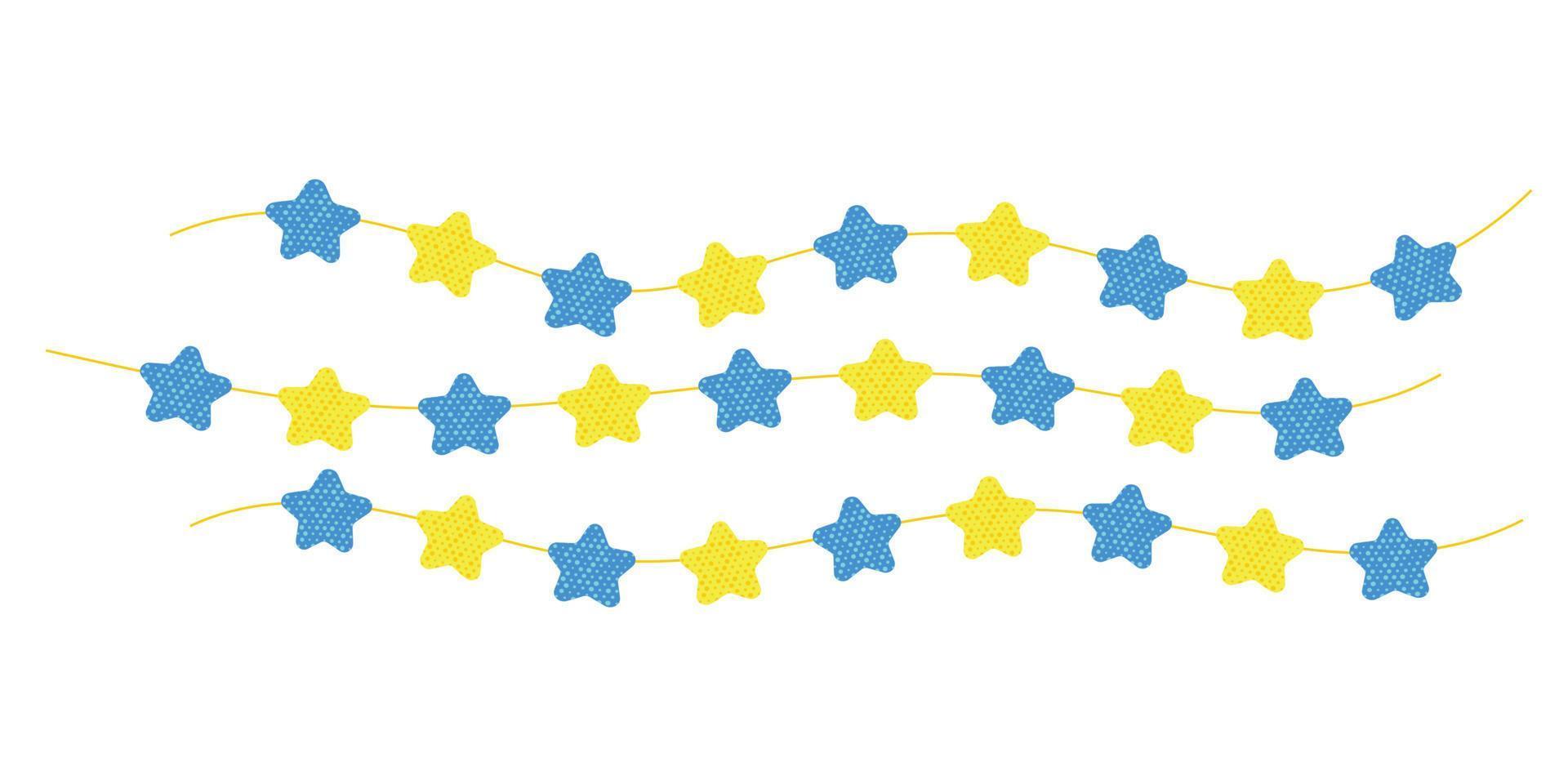 une guirlande d'étoiles jaunes et bleues. fil avec des ornements. un attribut de vacances. vecteur