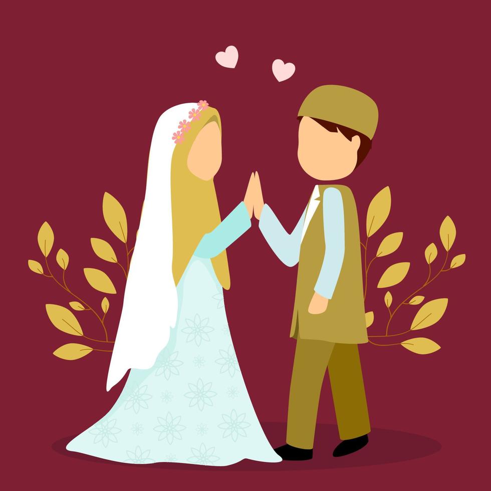 illustration de dessin animé de couple de mariage musulman vecteur