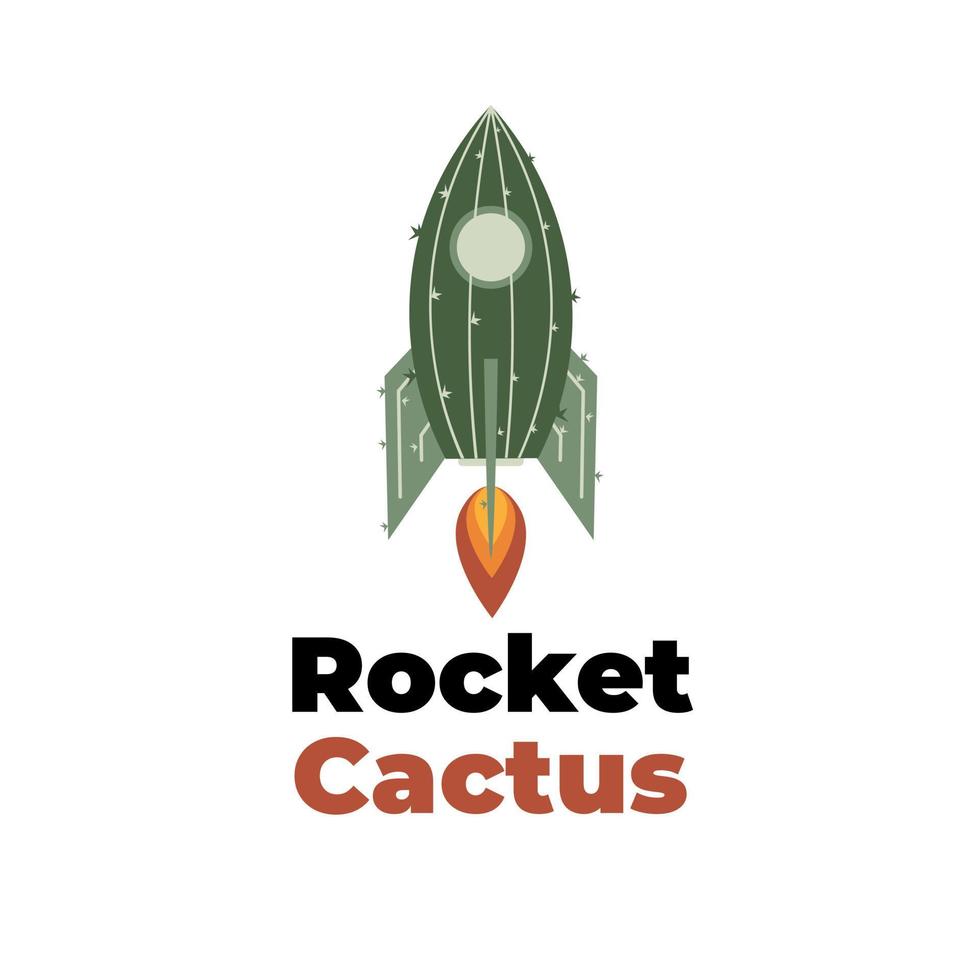 logo d'illustration vectorielle de feu de fusée de cactus vert vecteur
