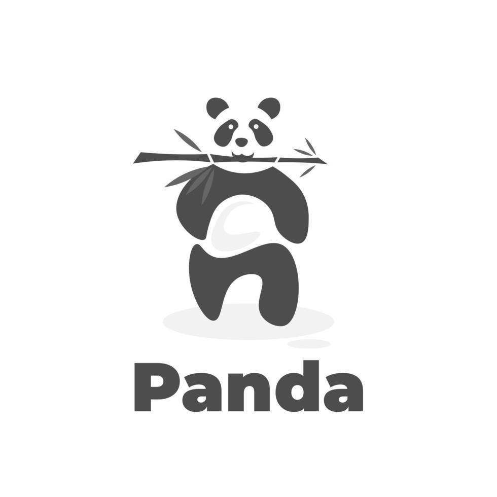 un panda qui marche mange un logo d'illustration vectorielle en bambou vecteur