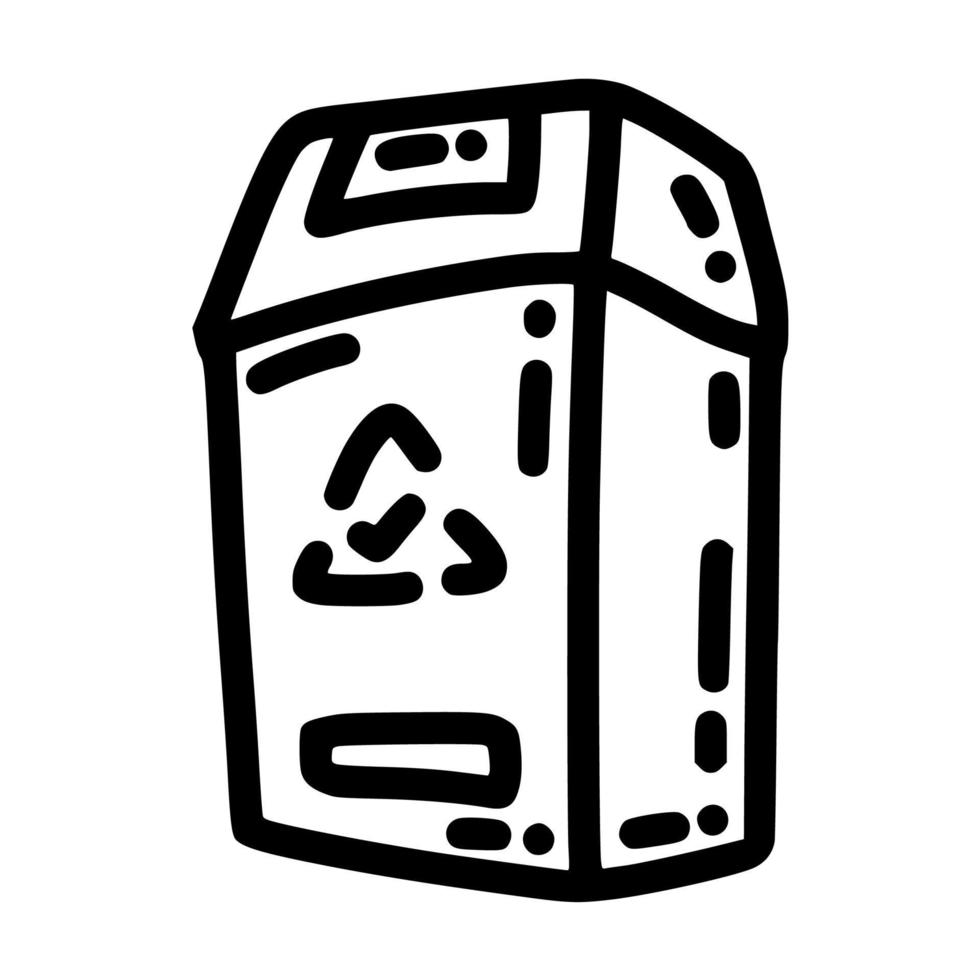 poubelle en plastique avec logo de recyclage illustration de modèle vectoriel de contour de doodle dessiné à la main