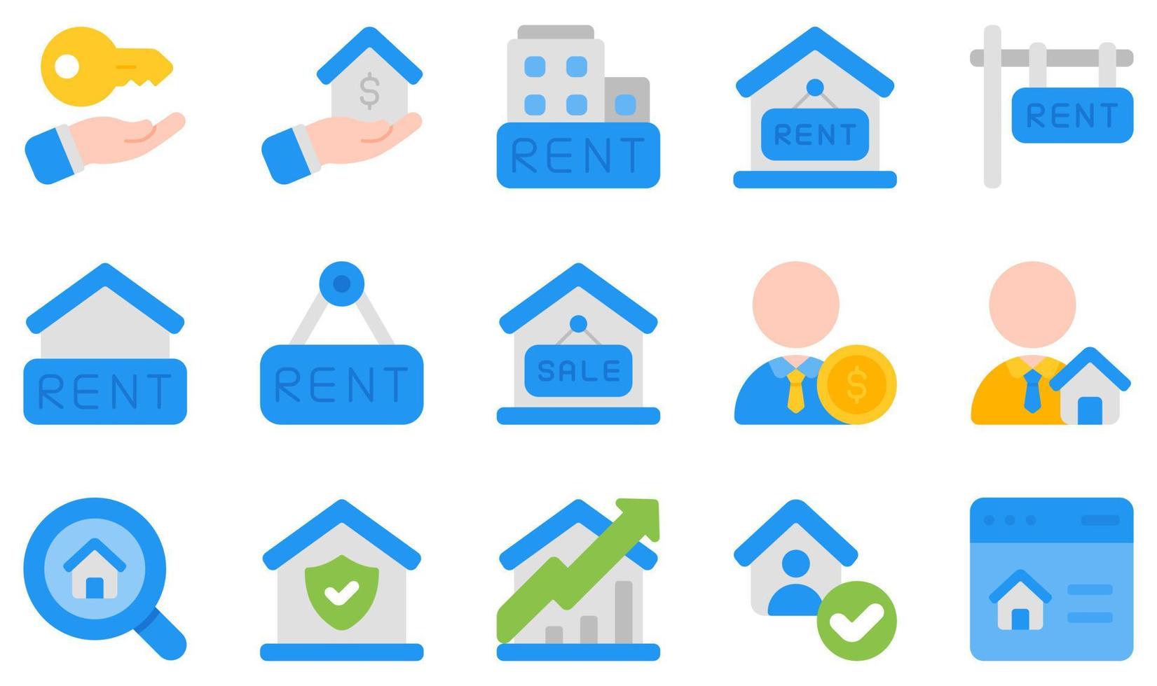 ensemble d'icônes vectorielles liées à la propriété locative. contient des icônes telles que propriétaire, immobilier, location, vente, agent commercial, recherche et plus encore. vecteur