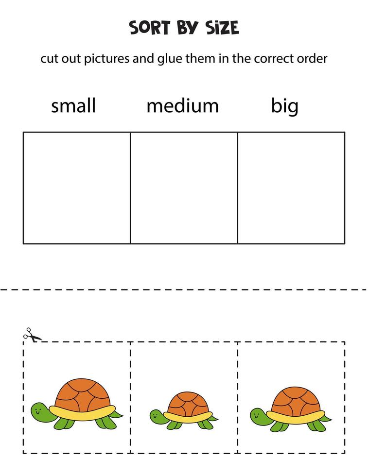 trier les images par taille. feuille de travail éducative pour les enfants. vecteur