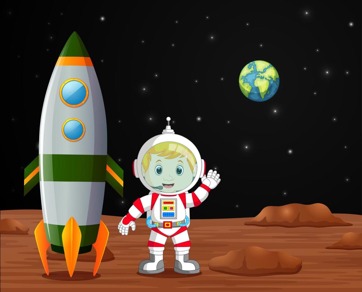 astronaute debout sur l'illustration de la planète vecteur