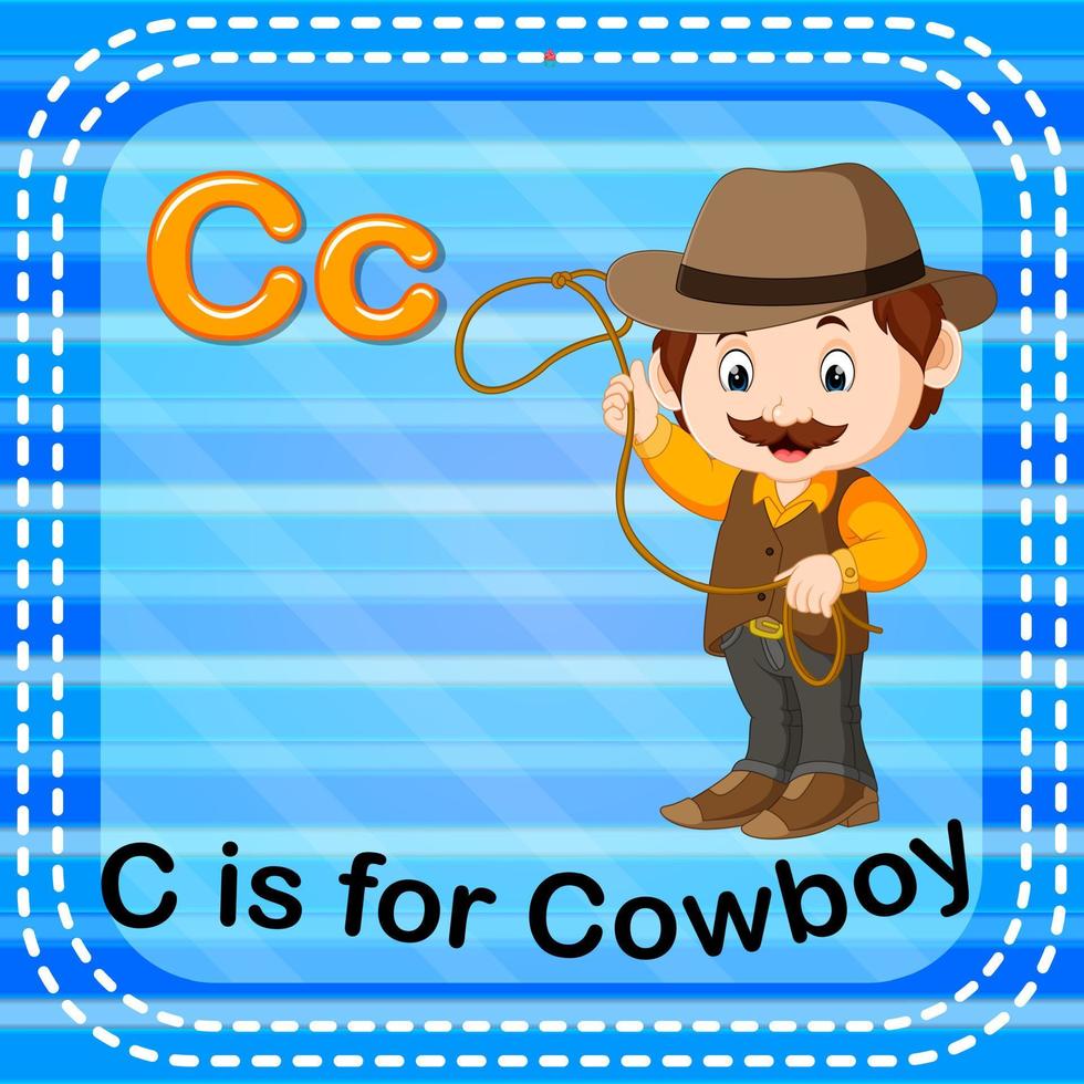 flashcard lettre c est pour cow-boy vecteur