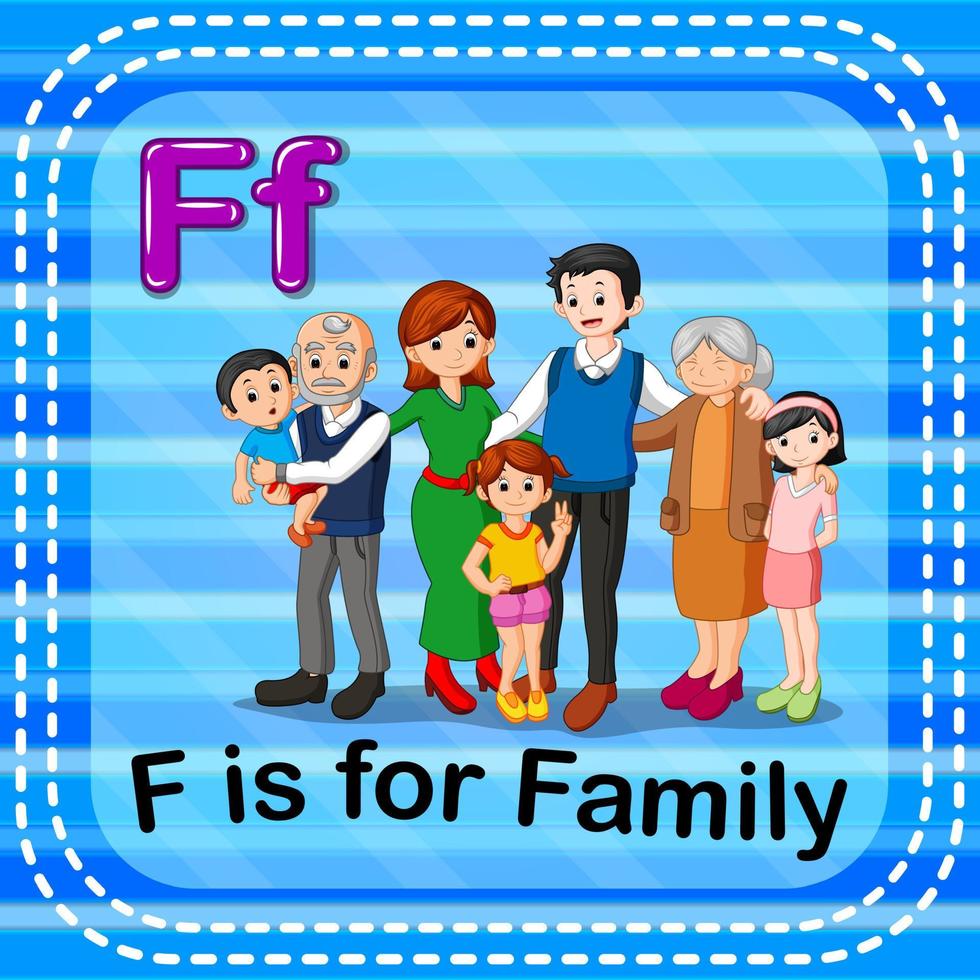 flashcard lettre f est pour la famille vecteur