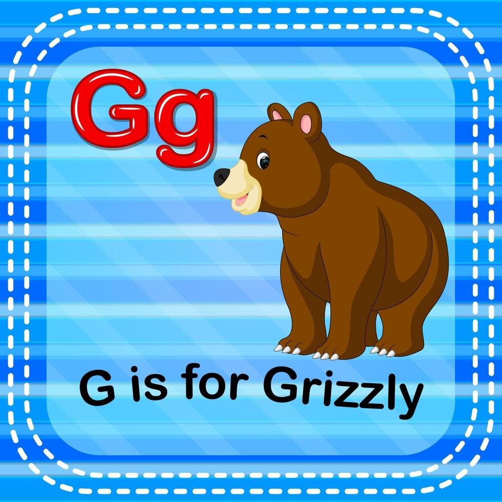 flashcard lettre g est pour grizzly vecteur