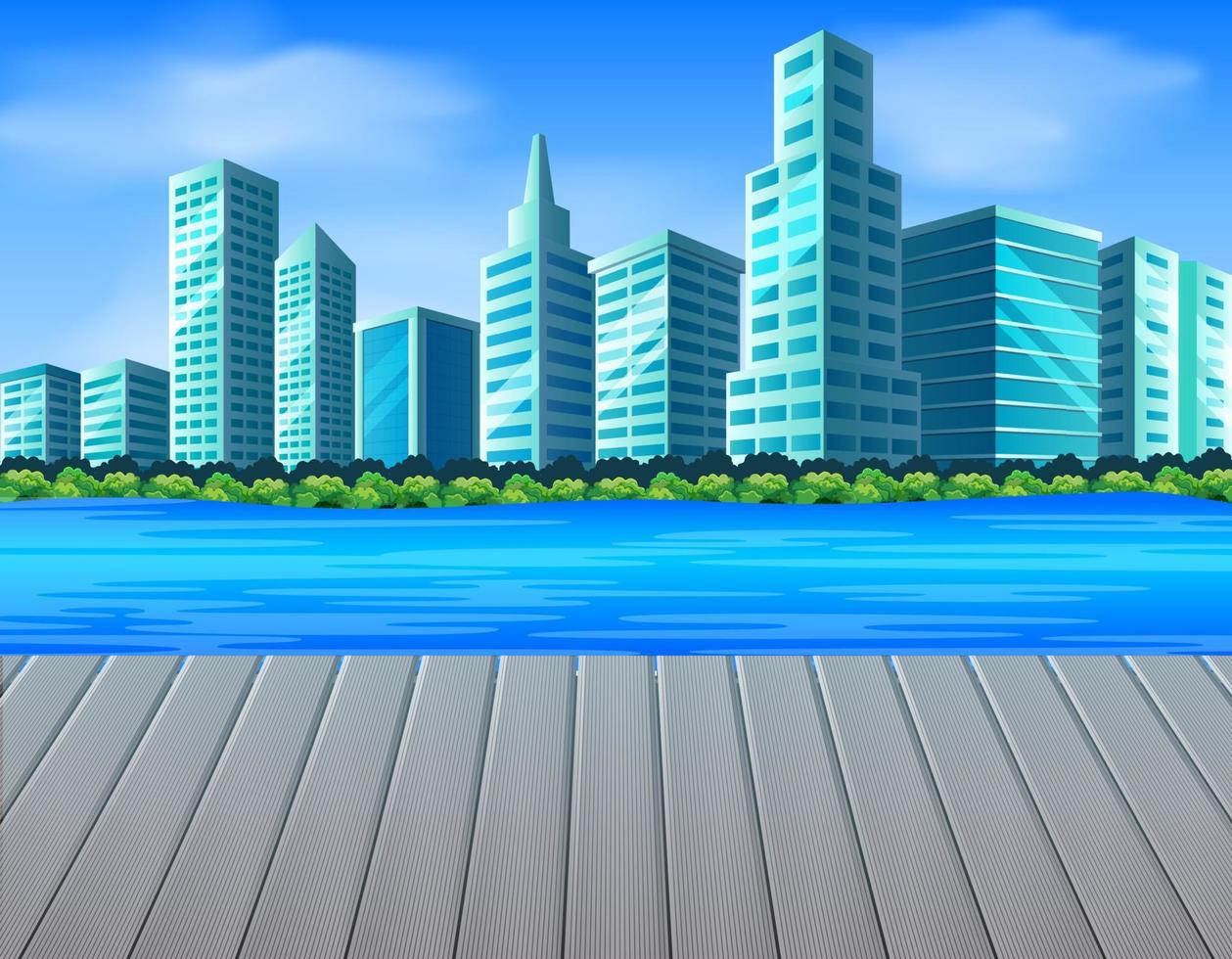scène de ville avec rivière vecteur