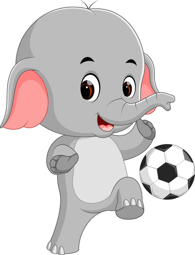 dessin animé drôle d'éléphant jouant au football vecteur