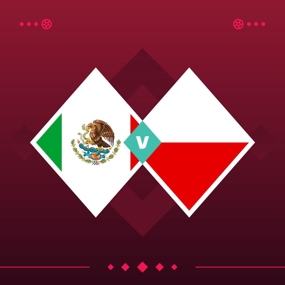mexique, pologne match du monde de football 2022 contre sur fond rouge. illustration vectorielle vecteur