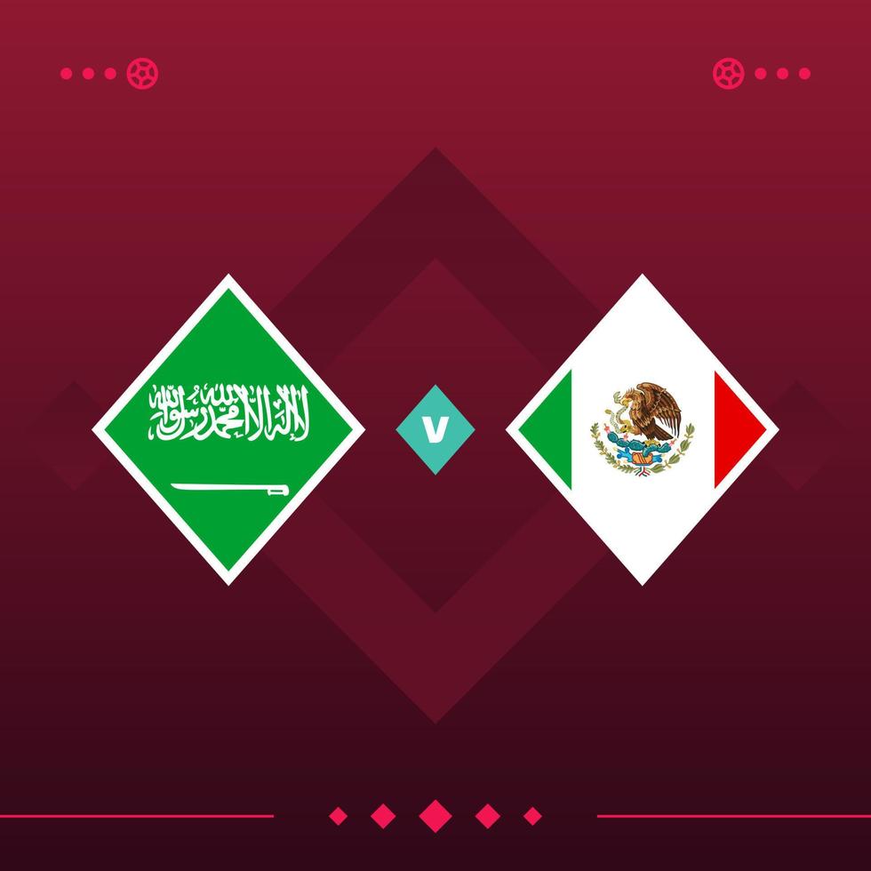 arabie saoudite, mexique match du monde de football 2022 contre sur fond rouge. illustration vectorielle vecteur