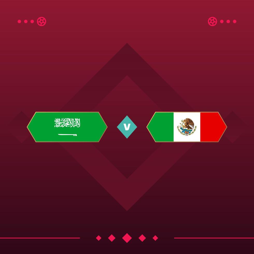 arabie saoudite, mexique match du monde de football 2022 contre sur fond rouge. illustration vectorielle vecteur