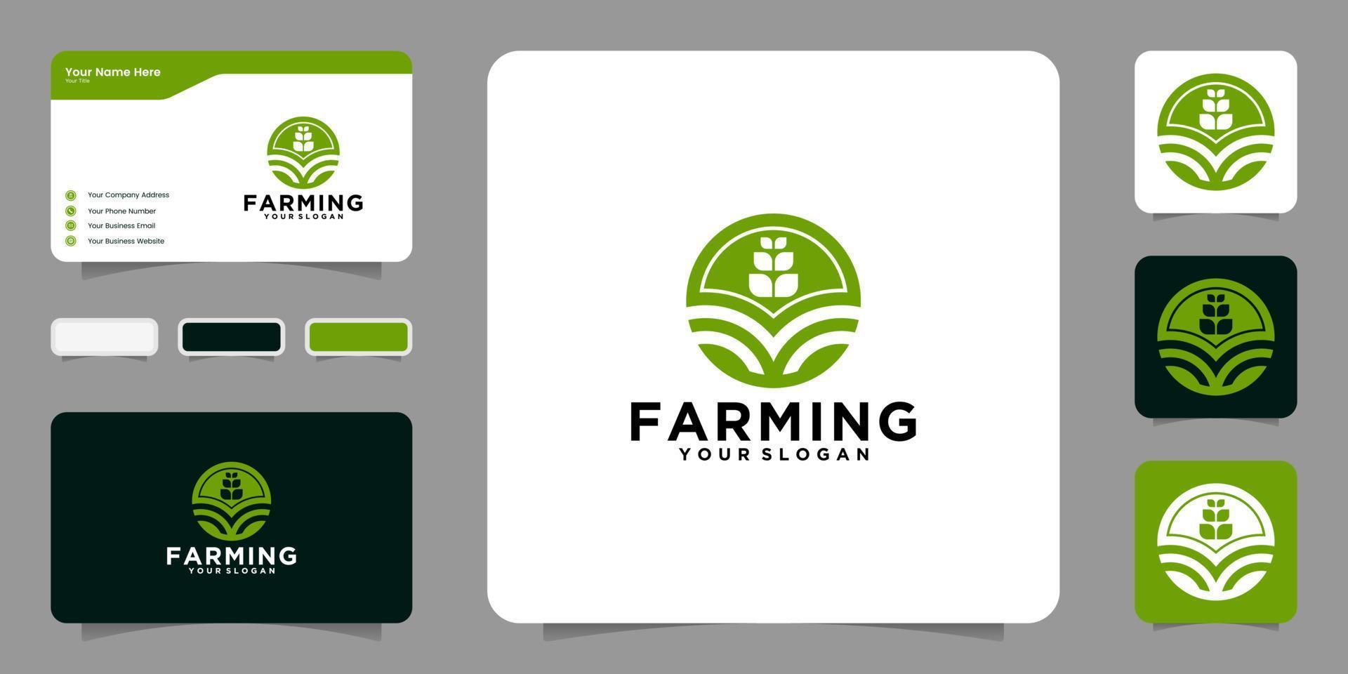 conceptions de logo, icônes, symboles et cartes de visite de ferme de blé vecteur