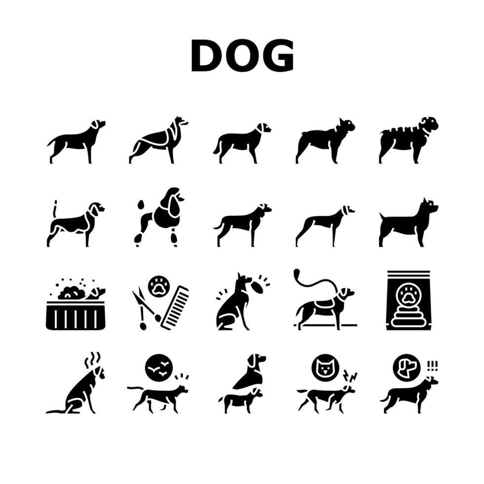 chien, animal domestique, collection, icônes, ensemble, vecteur
