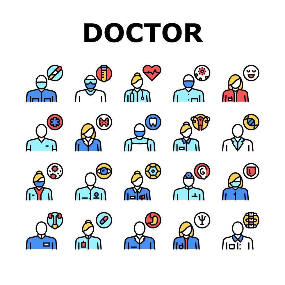icônes de collection de spécialité médicale définies vecteur de couleur