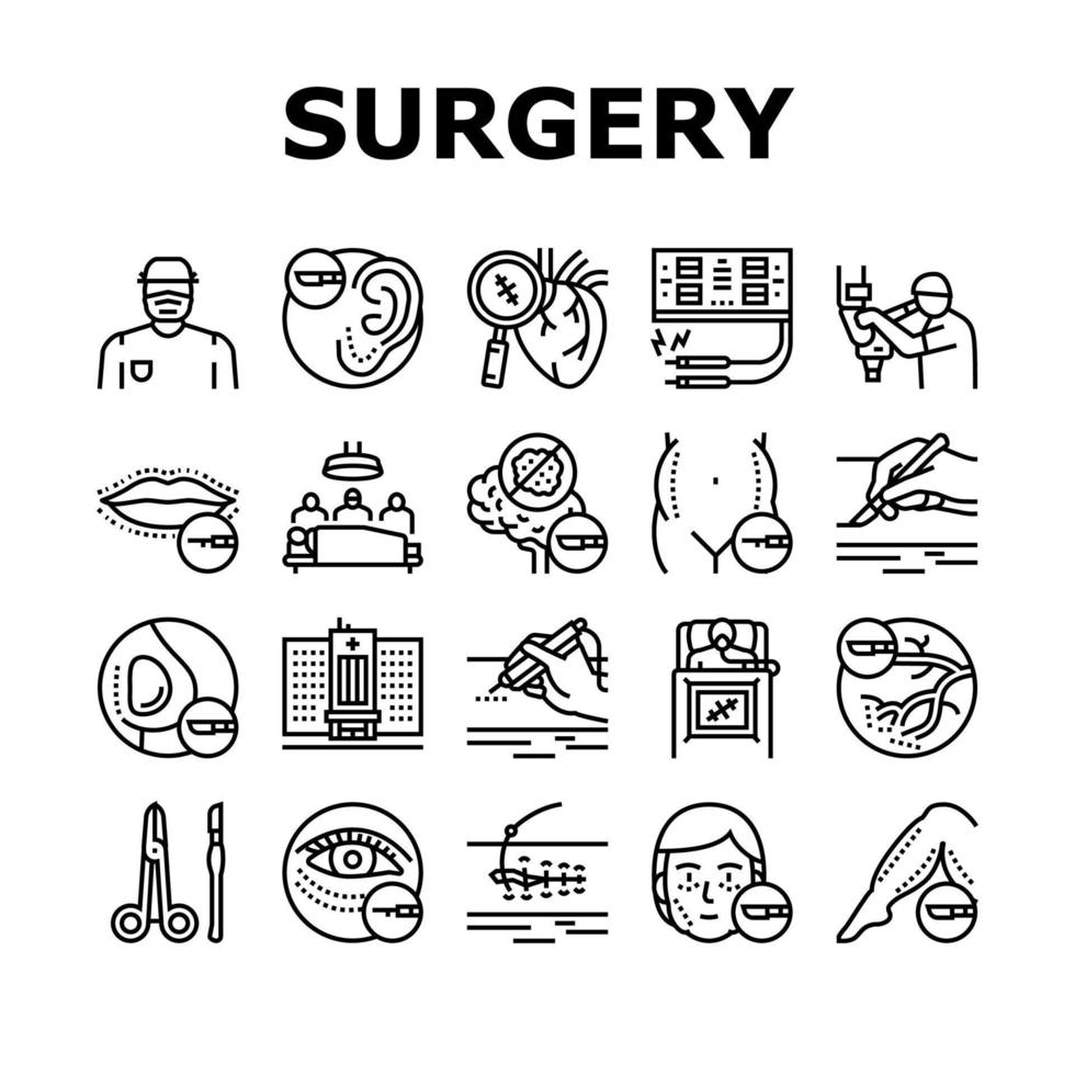 chirurgie médecine clinique opération icônes définies vecteur