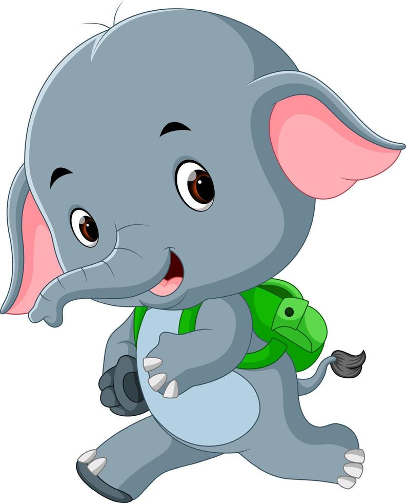 éléphant mignon avec sac à dos vecteur