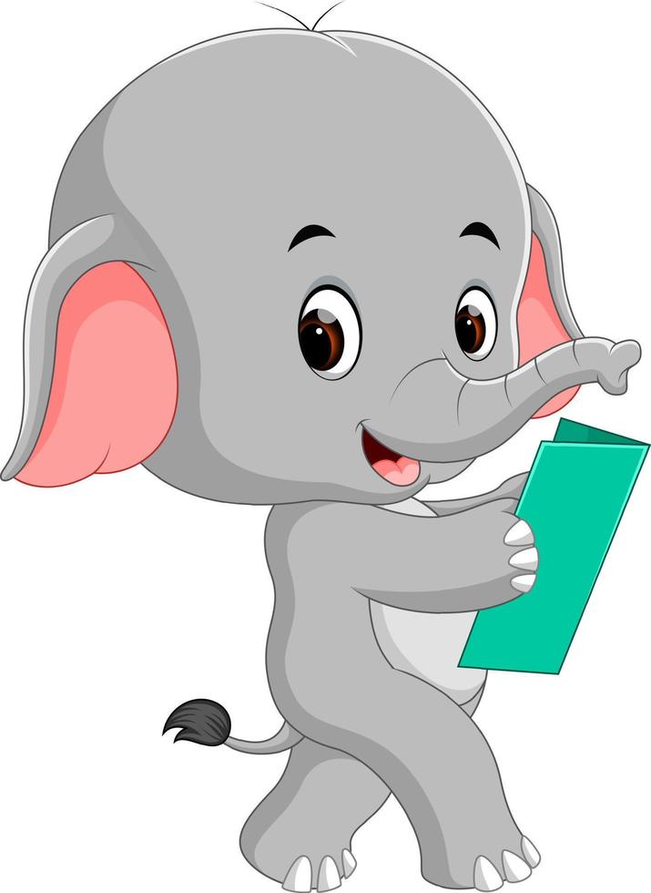 éléphant mignon lisant un livre vecteur