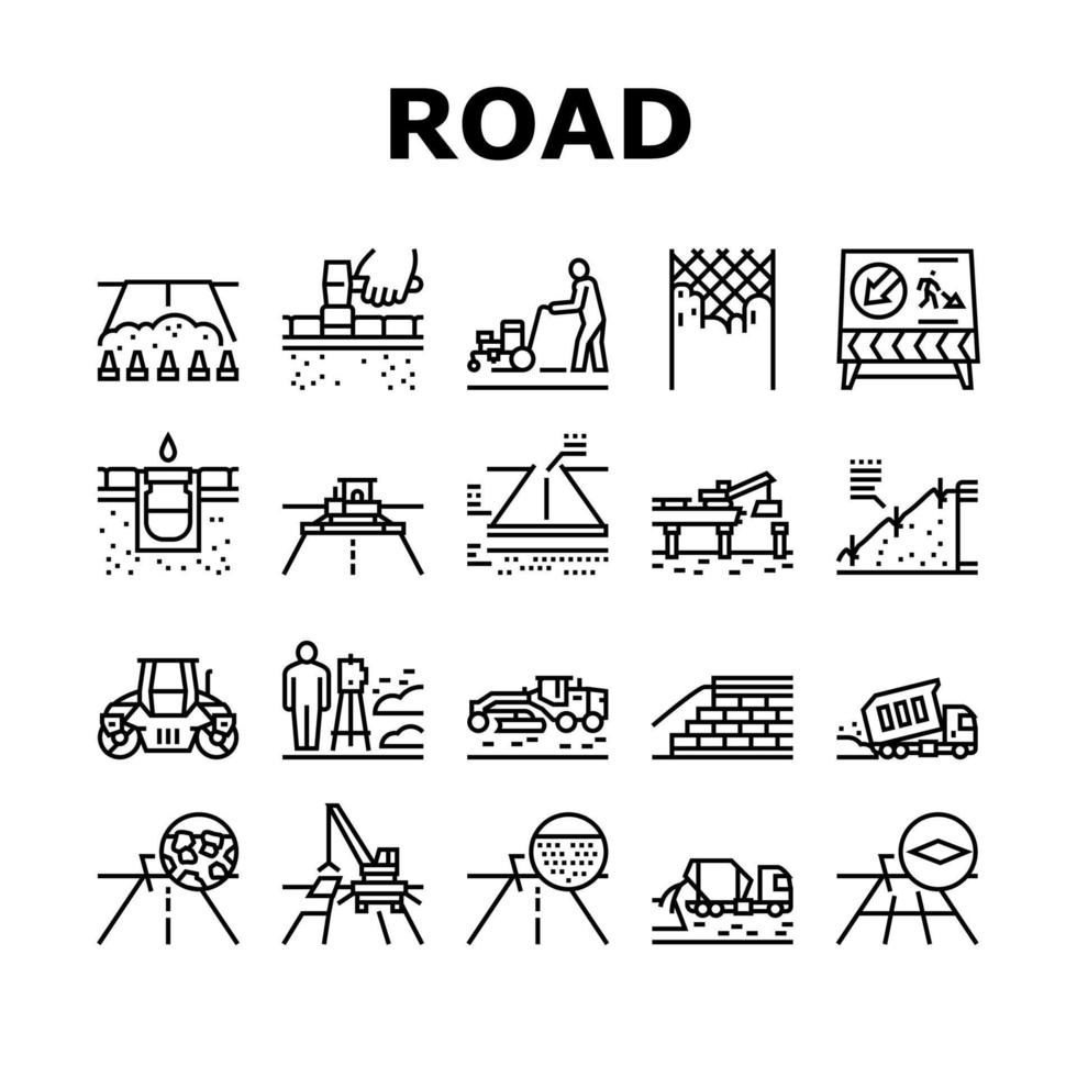 icônes de collection de construction de routes définies vecteur