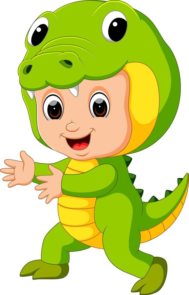 dessin animé mignon d'enfants portant un costume de crocodile vecteur