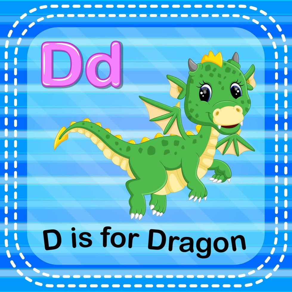 flashcard lettre d est pour dragon vecteur