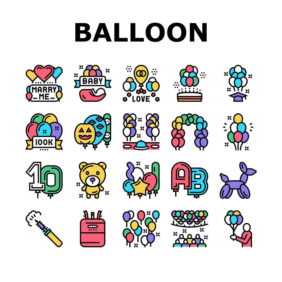 ballon décoration collection icônes définies vecteur