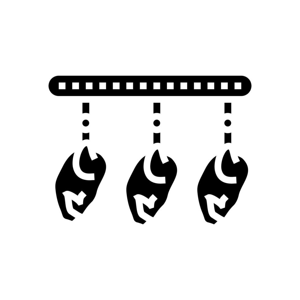 carcasse de poulet suspendue sur l'illustration vectorielle d'icône de glyphe d'équipement vecteur