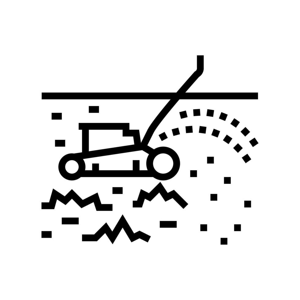 coupe d'herbe avec illustration vectorielle d'icône de ligne de tondeuse à gazon vecteur