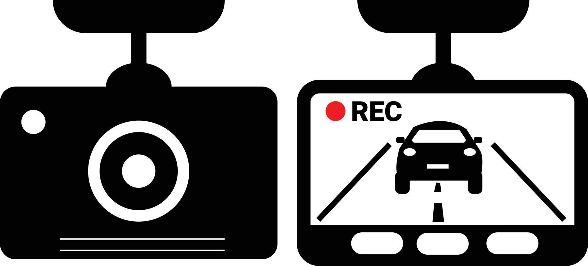 signe d'enregistreur de lecteur. icône de caméra de tableau de bord de voiture. symbole de caméra dvr. jeu d'icônes de camp de tableau de bord. style plat. vecteur