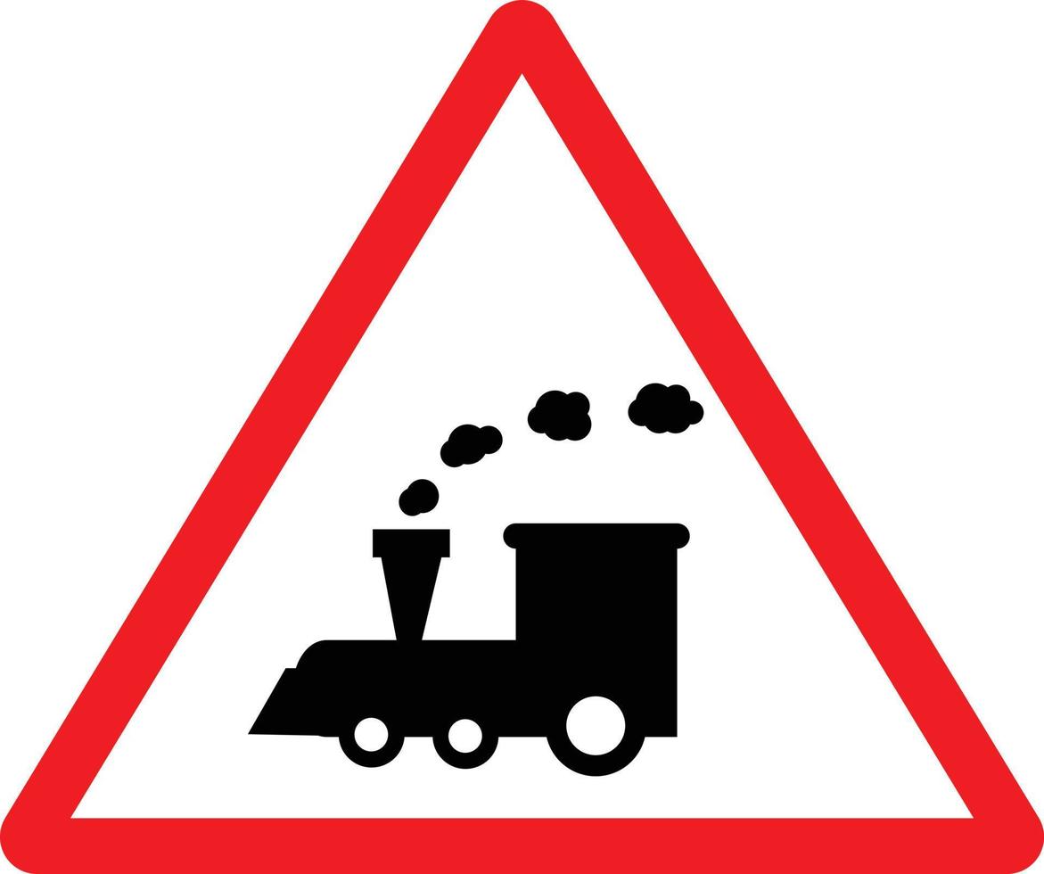 panneau d'avertissement de train sur fond blanc. panneau de signalisation de passage à niveau du train ferroviaire. symbole ferroviaire. style plat. vecteur