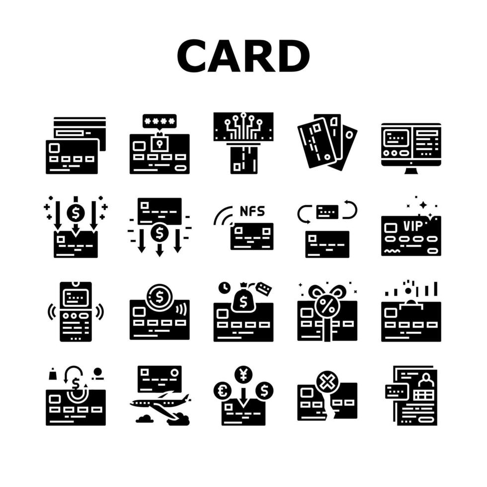 jeu d'icônes de collection de paiement par carte en plastique vecteur