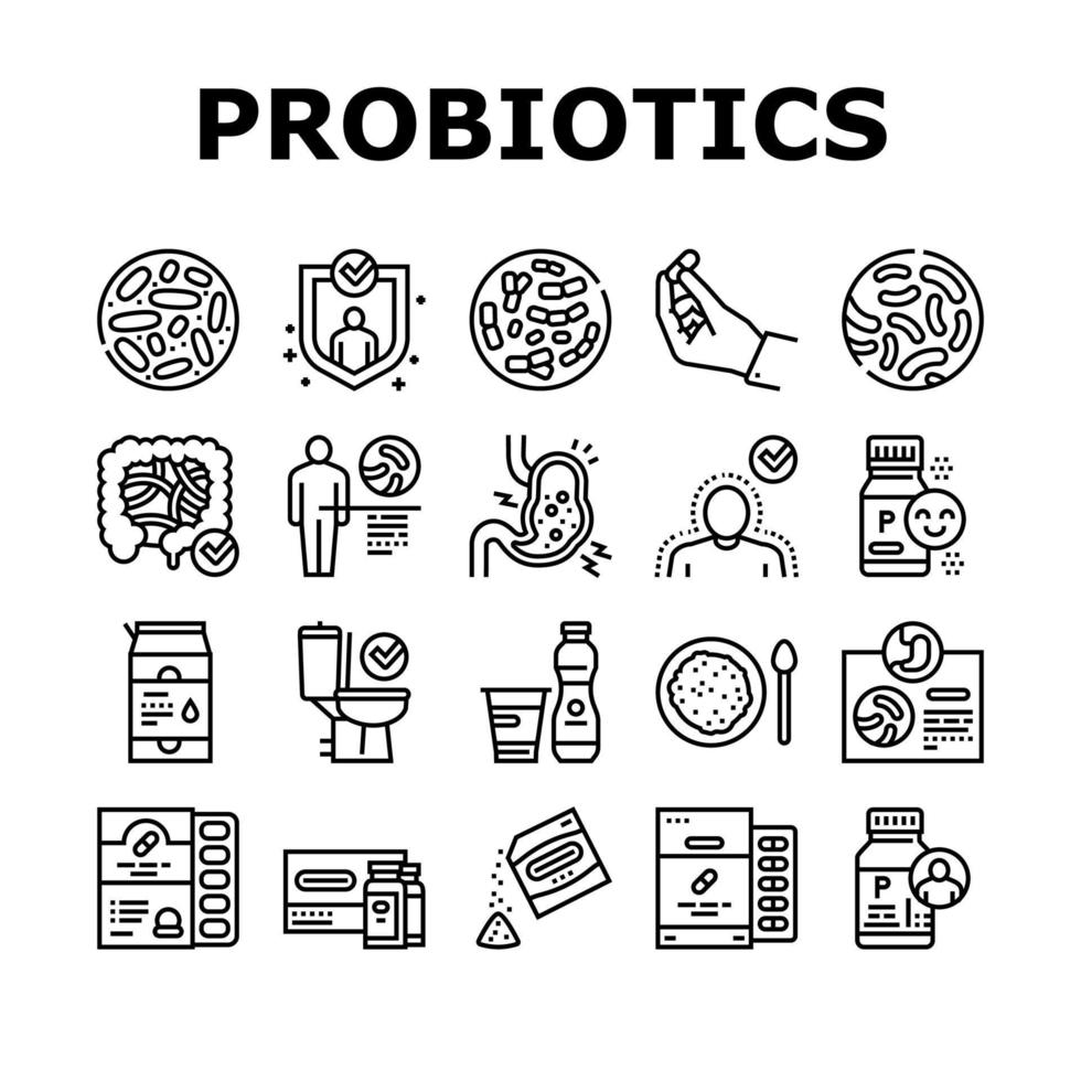 vecteur de jeu d'icônes de collection de bactéries probiotiques