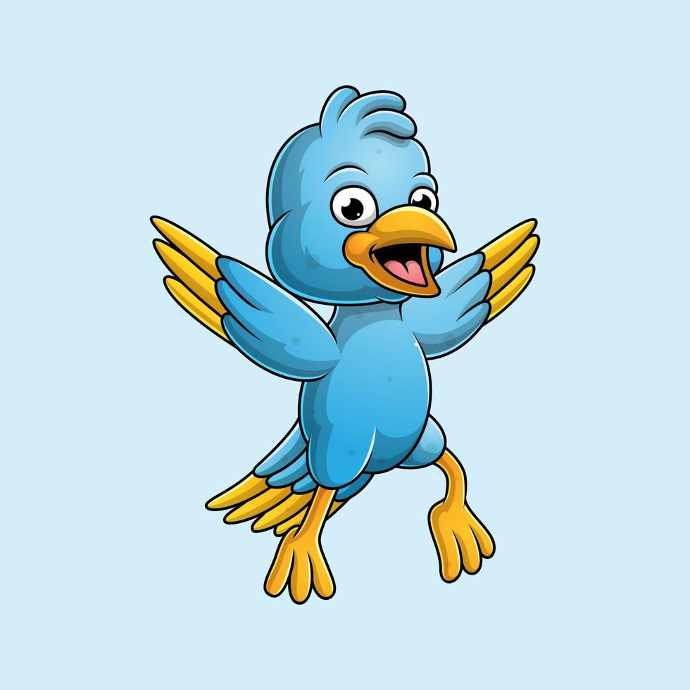 dessin animé heureux oiseau bleu volant vecteur