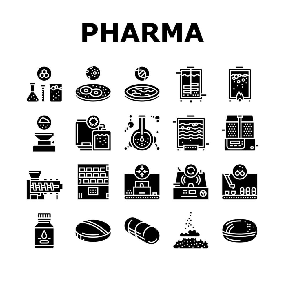 vecteur de jeu d'icônes d'usine de production pharmaceutique