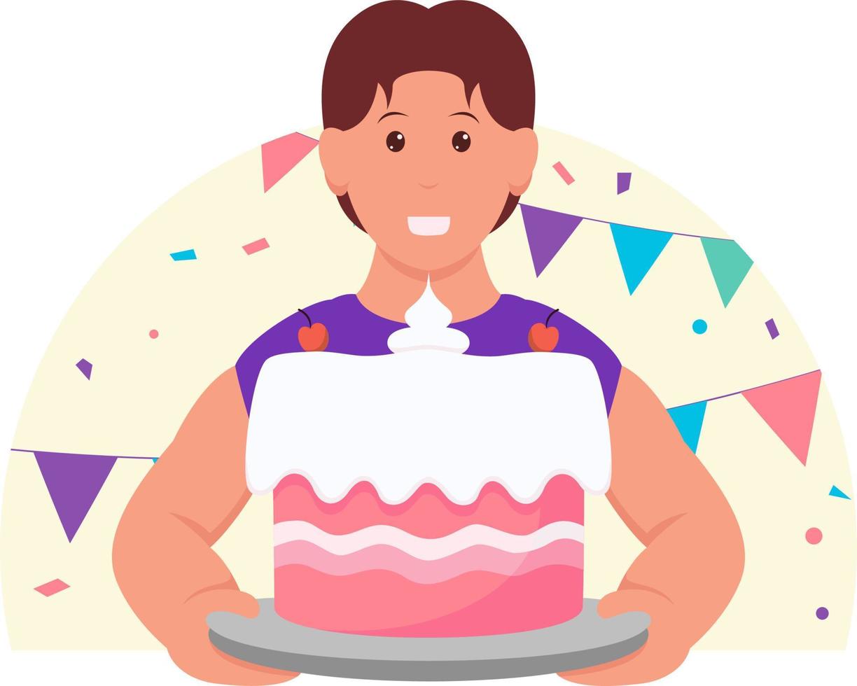 portrait d'un homme portant un gâteau d'anniversaire vecteur