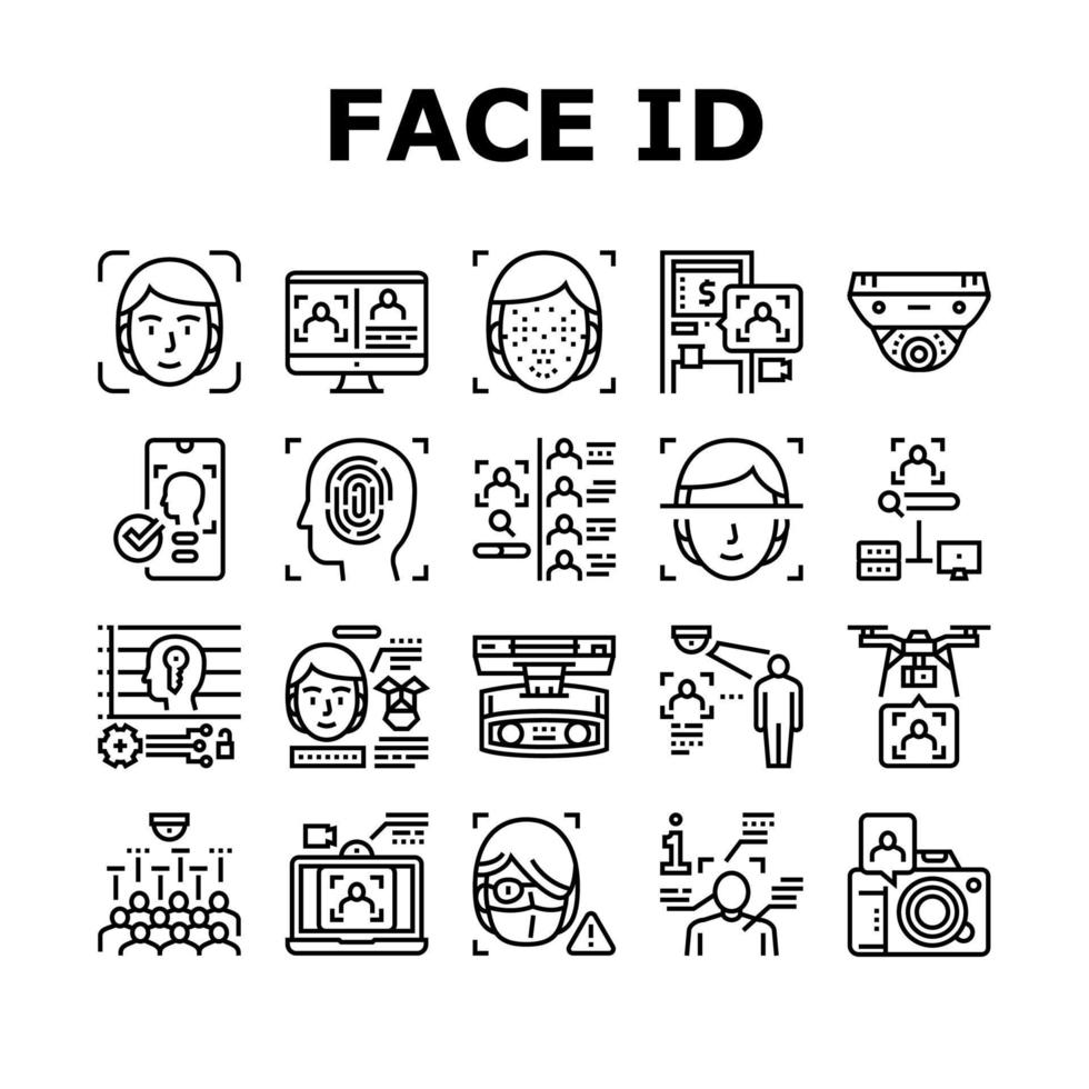 visage id technologie collection icônes définies vecteur