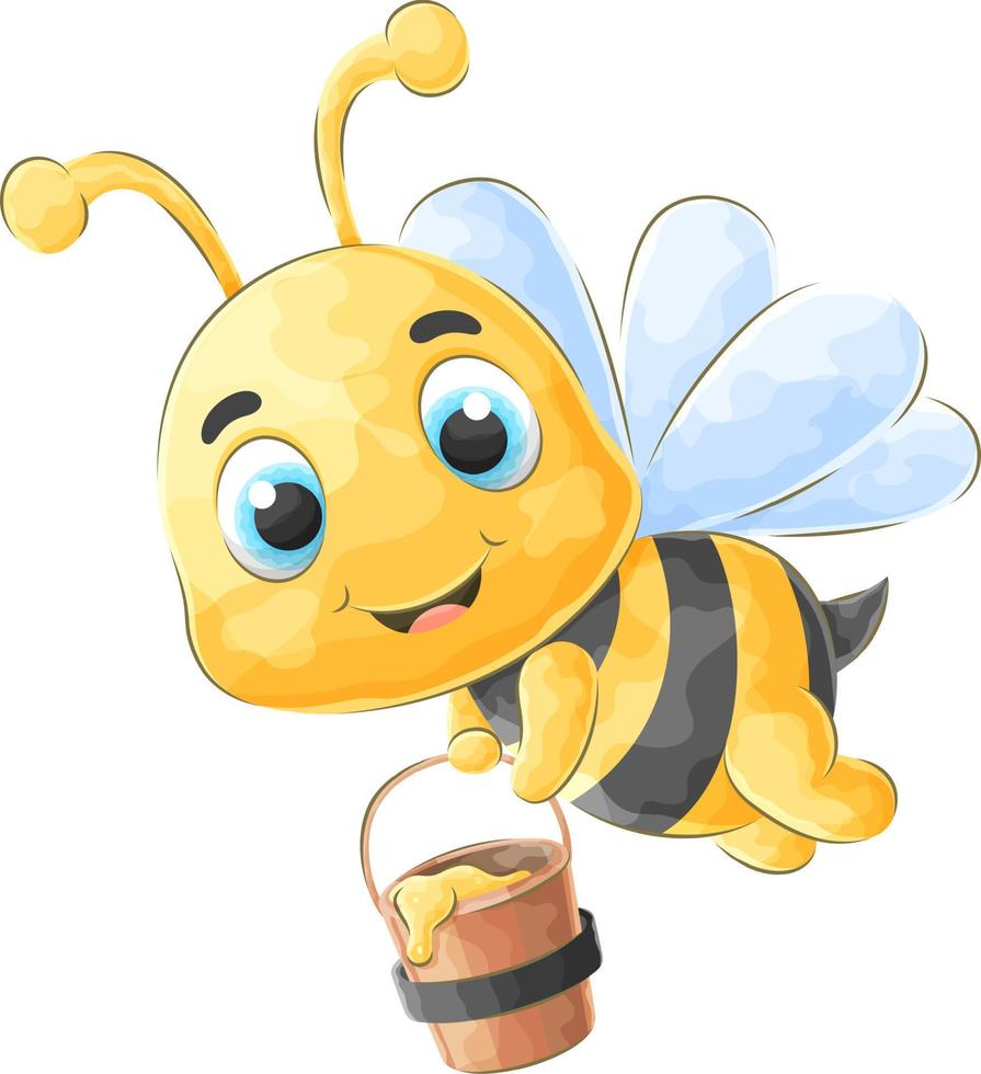 mignon doodle abeille transportant du miel avec illustration aquarelle vecteur