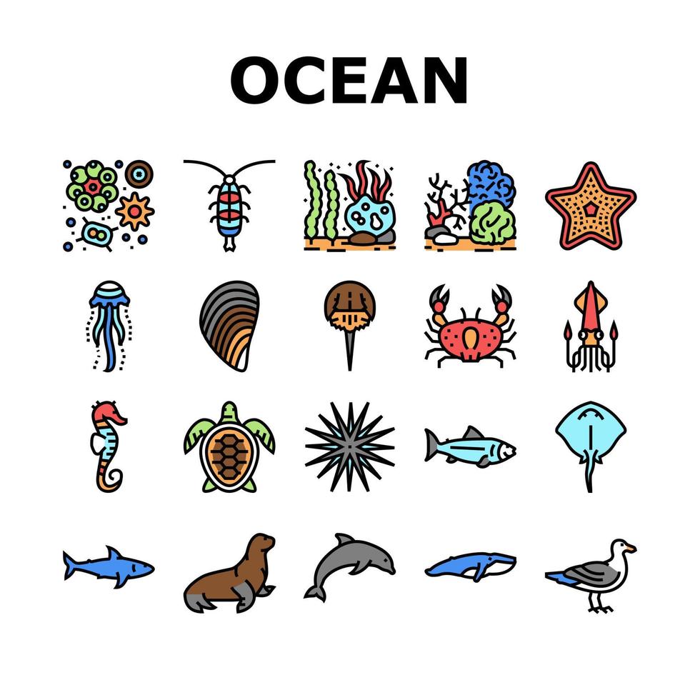 icônes de collection de vie sous-marine océan set vector