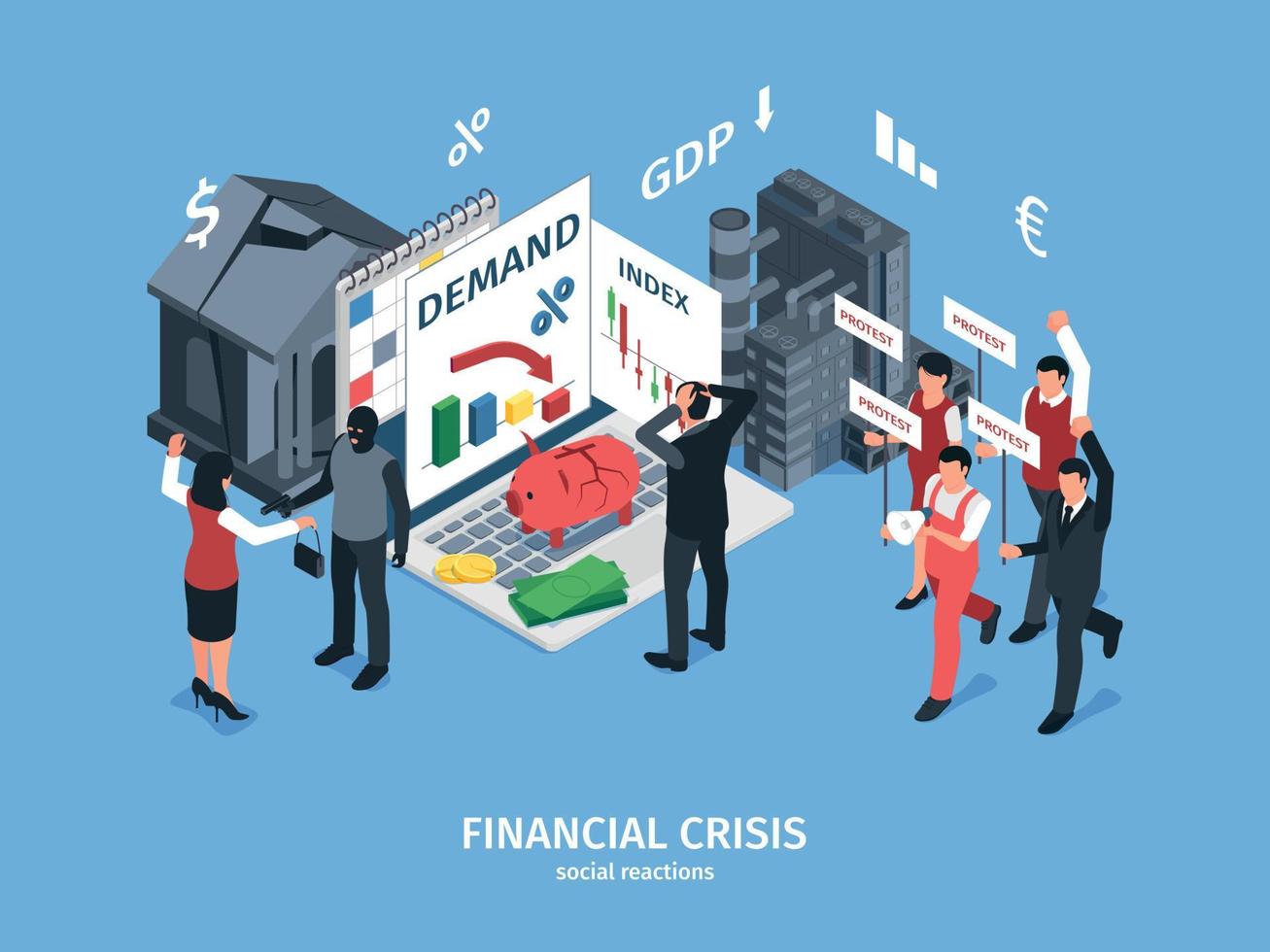 composition isométrique de la crise financière vecteur