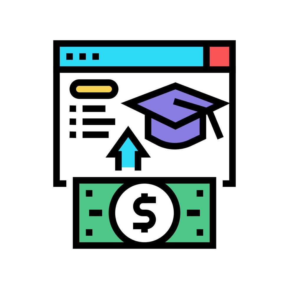 illustration vectorielle de l'icône de couleur de paiement de l'éducation sur internet vecteur