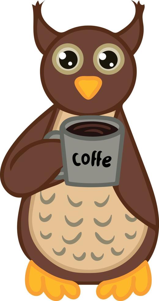 hibou drôle avec une tasse de café sur fond blanc. illustration vectorielle à utiliser dans la conception de sites Web bannières affiches de vêtements vecteur