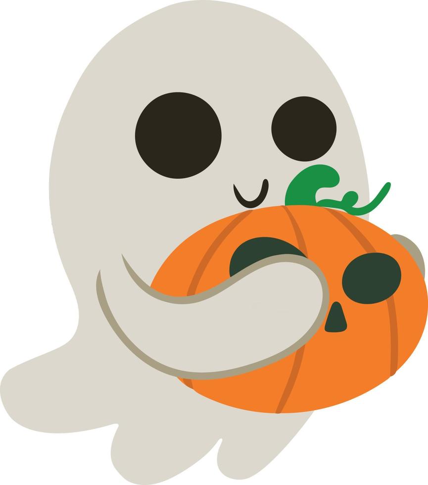 fantôme mignon tenant une citrouille pour halloween. élément de conception. illustration vectorielle. image isolée sur fond blanc vecteur